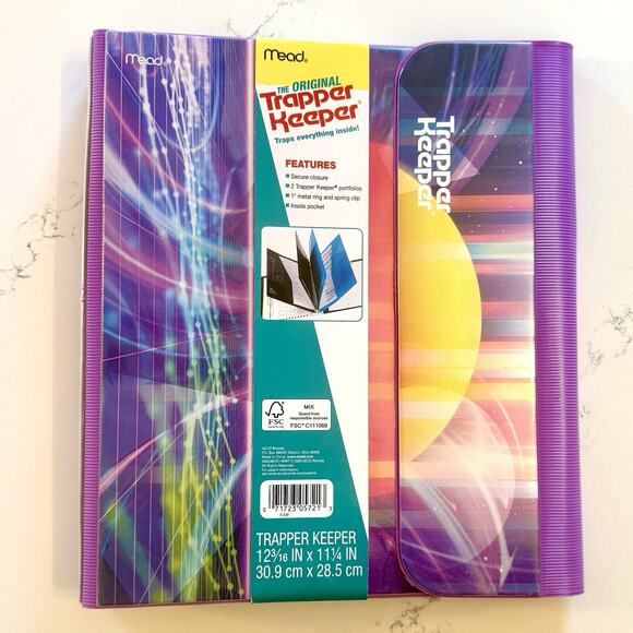 Mead Trapper Keeper Binder Retro Neon Galaxy Sunset Design 1” New with Tags - Picture 1 of 7